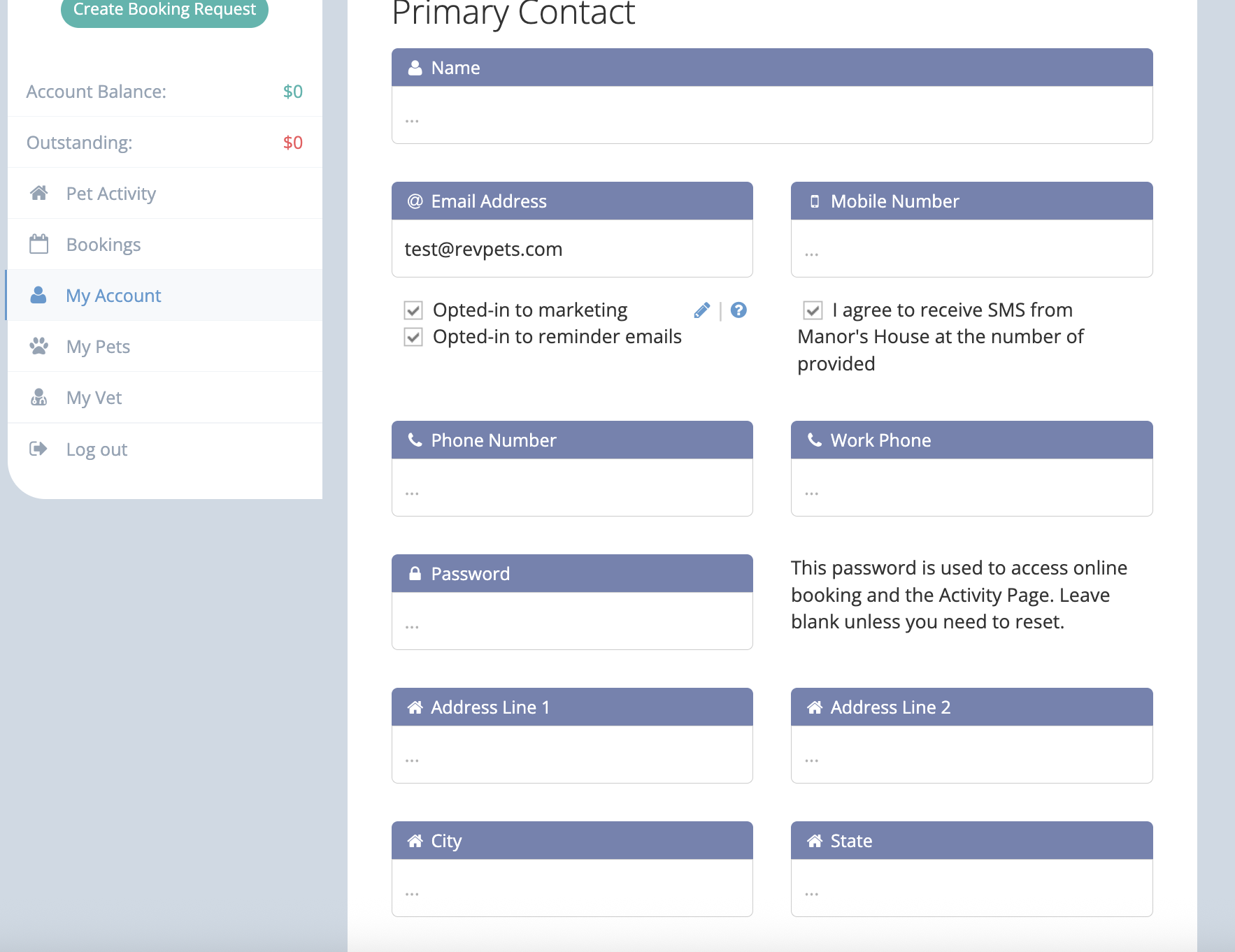Mandatory fields example