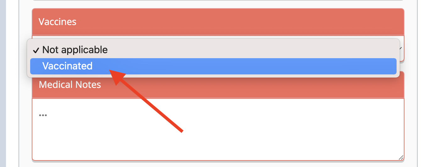 Vaccination dropdown